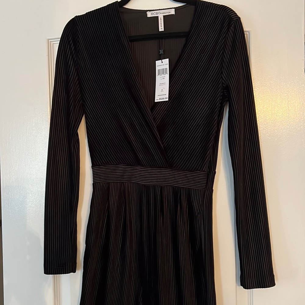 BCBG NWT stretchy black ribbed bodysuit romper jumpsuit size x small